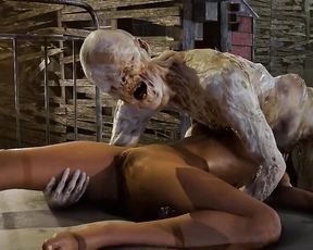 Мясистый зомби насилует девушку на кровати в психбольнице. 3D порно мультфильм